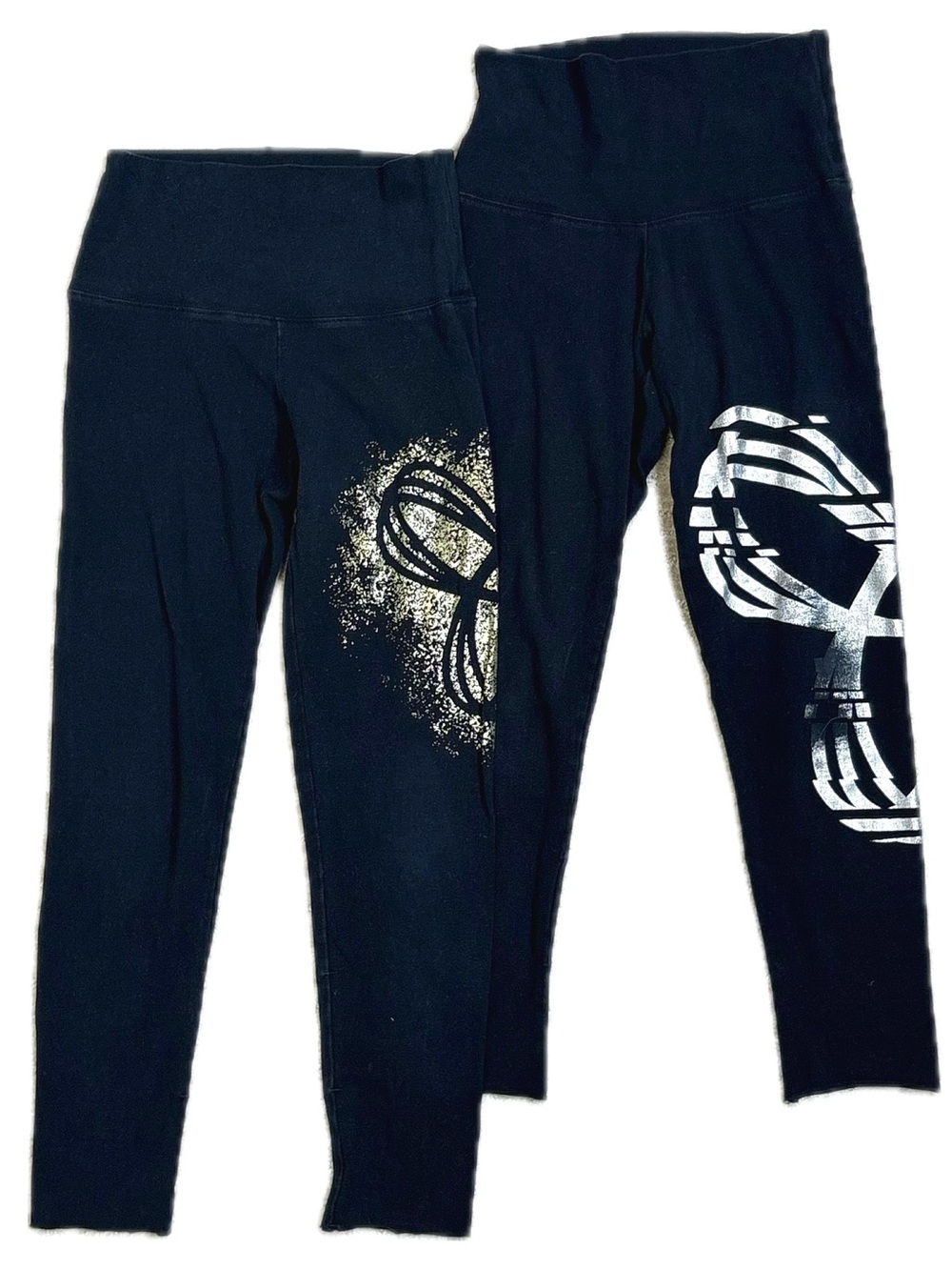 Aritzia TNA Graphic Black Cropped Legging Bundle Size XXS Metallic Gold Silver